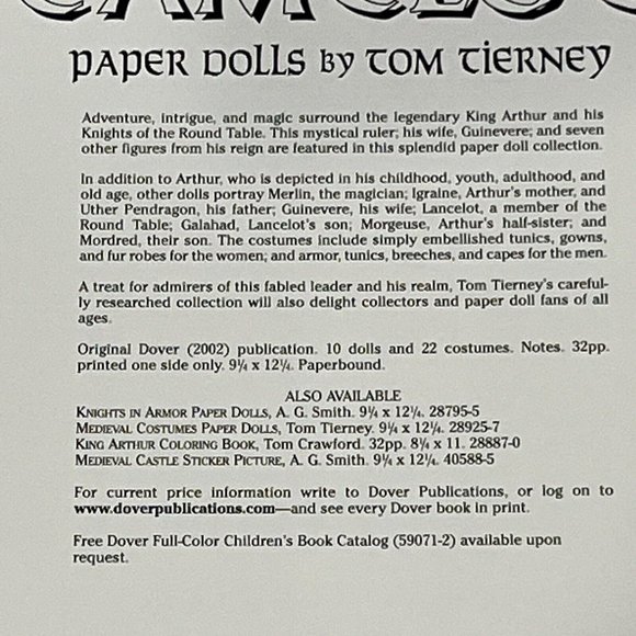 Vintage 2002 Camelot Paper Doll Book Uncut Tom Tierney 10 Dolls 22 Costumes - Picture 5 of 12